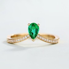 1.50Ct Pear Cut Green Emerald Lab Created Engagement Ring 14k Yellow Gold Plated