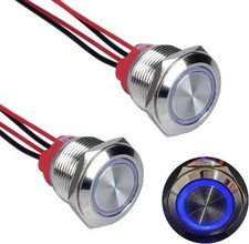 19mm Metal Latching Push Button Switch Waterproof 7A 12V 24V ON Off 1NO Blue