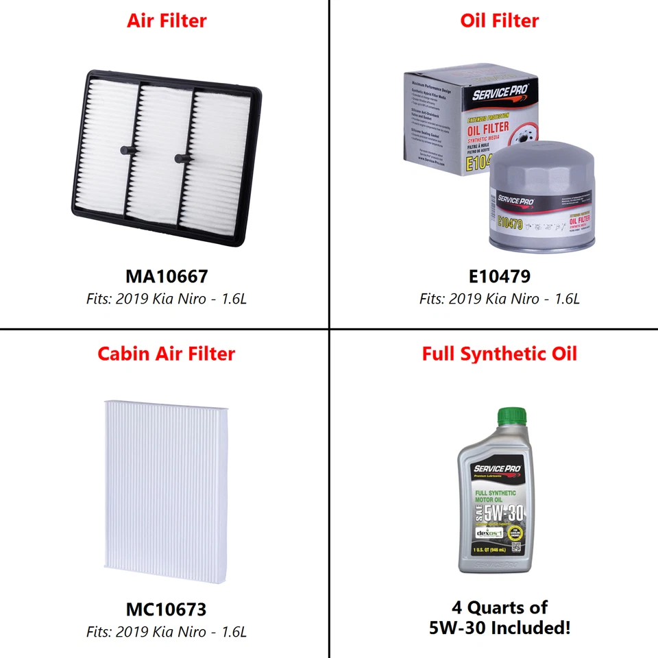 2019 Kia Niro 1.6L Complete Air, Oil & Cabin Filter Kit (5W-30) Foto 2 de 4