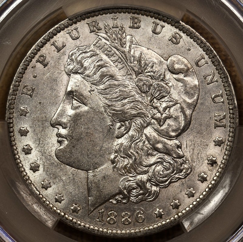 1886-O Morgan dollar, CACG AU58, dusty gem-for-grade original DavidKahnRareCoins