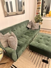 Emerald green 3 seater sofa bed with rectangle ottoman