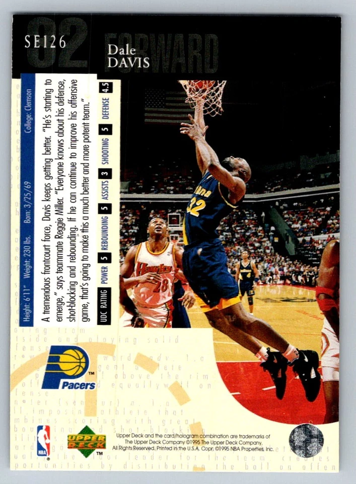 1994 Upper Deck edição especial Dale Davis SE126 - Imagem 2 de 2