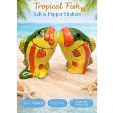 Tropical Fish Salt & Pepper Glass Shakers Set Yellow Green Orange Novelty
