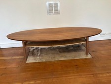 IKEA Stockholm Walnut Veneer Oval Coffee Table Woven Shelf Mid Century Retro