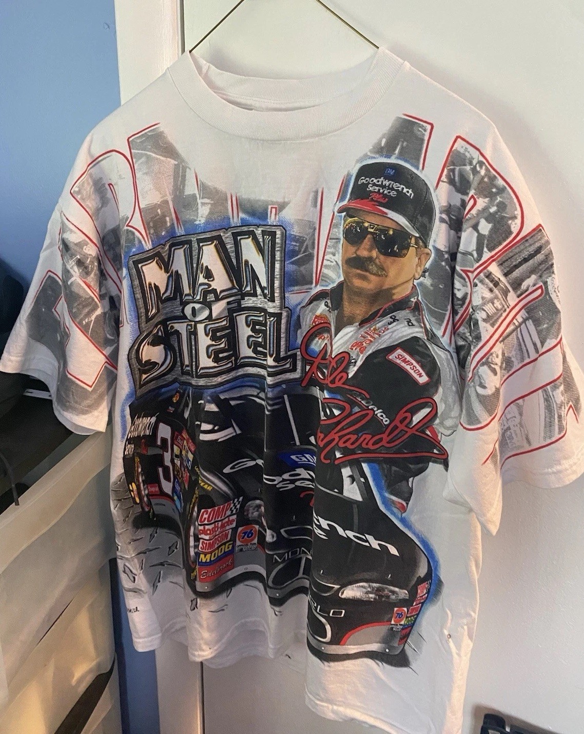 Dale Earnhardt Jr. Men's Med T-Shirt AOP Budweiser NASCAR Racing, 2000s Vintage