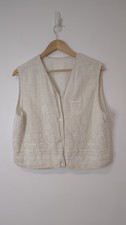 Esprit Womens Beige Button Linen Cotton Rayon Blend Embroidered Waistcoat -Sz 42