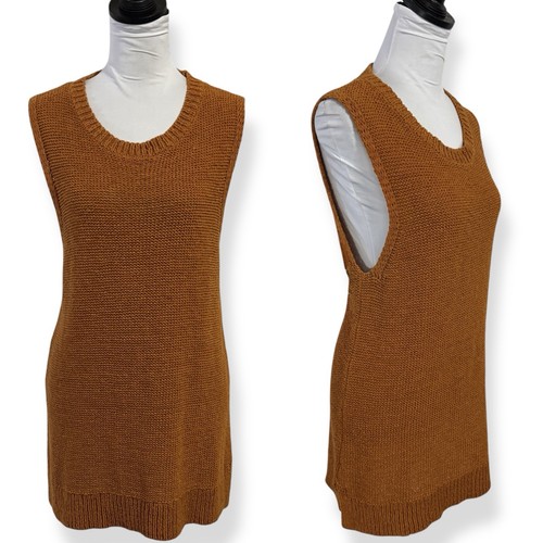 Ann Taylor Knit Sweater Vest Tunic Shell Size L Burnt Orange Camel Boho Relaxed