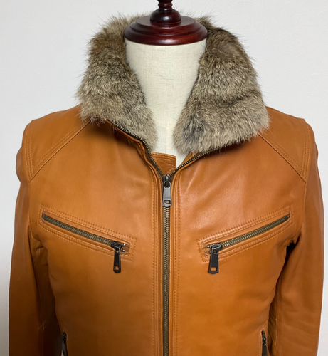 Burberry Bkack Label Men's Leather Jacket w/Rabbit Fur Sheepskin Brown size M - Picture 12 of 16