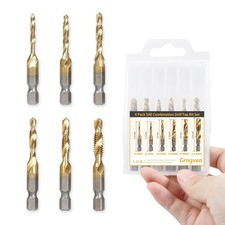 6PCS Combination Drill Tap Bit Set, Titanium Coated Screw Tapping Bit Tool for D