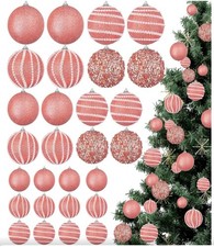 32 Pcs Pink Christmas Ornaments 3 Sizes Glitter Pearl Sequin Balls
