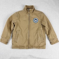 Gap Kids Bomber Jacket Boys Size Small Canvas Khaki Tan Plaid Lining Zip Up Coat