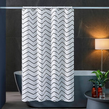 Extra Long Zig Zag White Shower Curtain with Hooks 100% Polyester Bathroom Showe