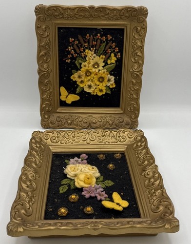 Vtg Handmade 3D Art Felt Flower Butterfly Nature Spring 7” x 6” x 1” - Picture 3 of 8
