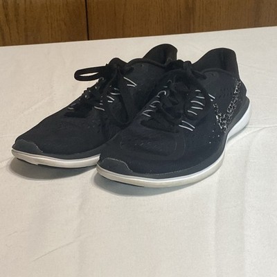 Women Size 6 Nike Flex 2017 RN Black Anthracite W Black Sparkle Adorned Swooshes