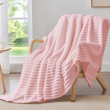 Pink Fleece Throw Blanket Couch 300GSM Soft Warm Valentines Gifts 50x60 Inch
