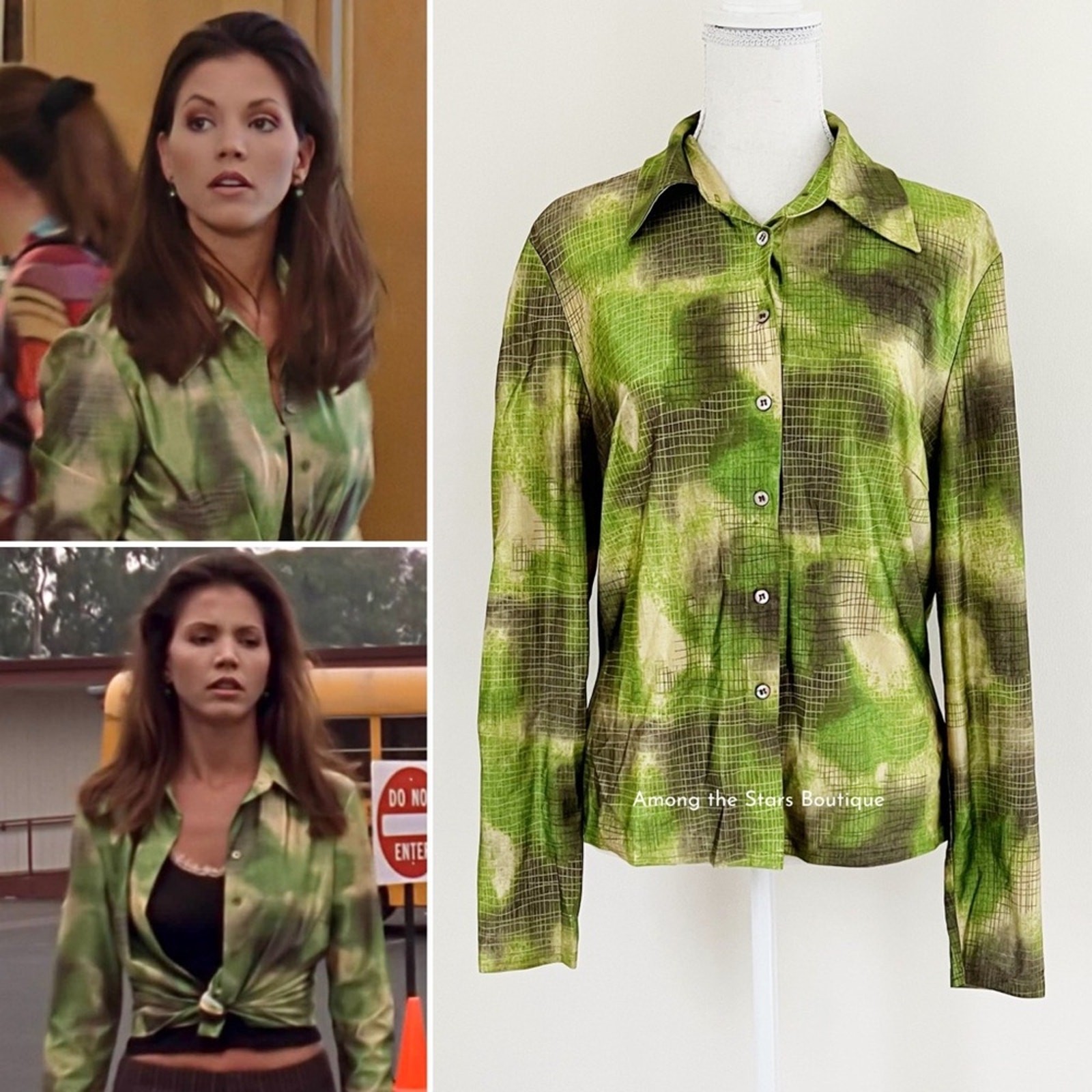 Very Rare 90s Vintage Green Abstract Print Button-Up Blouse ASO Cordelia in BTVS