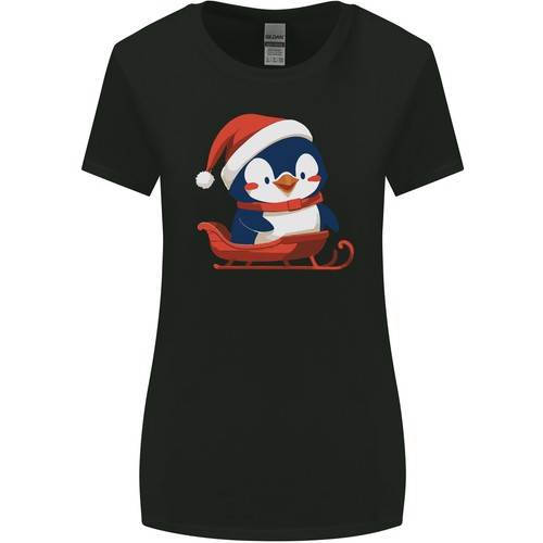 Carino Pinguino Di Natale E Slitta Divertente Maglietta Donna Taglio Ampio
