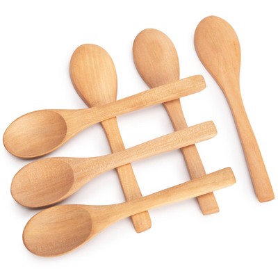 6 PCS 6-inch Small Wooden Spoons for Eating Honey Coffee Tea Jam Salts