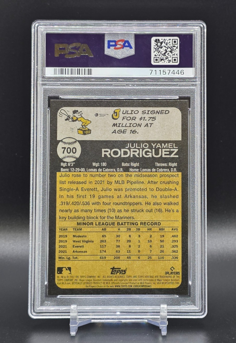 2022 Topps Heritage Julio Rodriguez #700 Mariners PSA 10 view 2