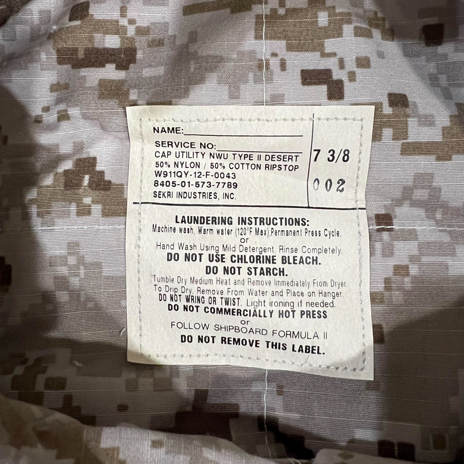 NEW US NAVY NWU Type II AOR1 Desert UTILITY 8 Point CAP Hat cover 7 3/8