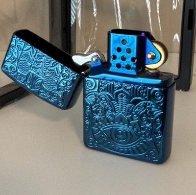 EXTREMELY RARE Blue Engraved Zippo With Matching Blue ZORRO Insert. Unique