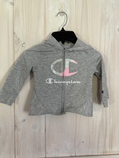 Champion Toddler Girls Hoodie 2T Gray Full Zip Sweatshirt Metallic Silver Pink