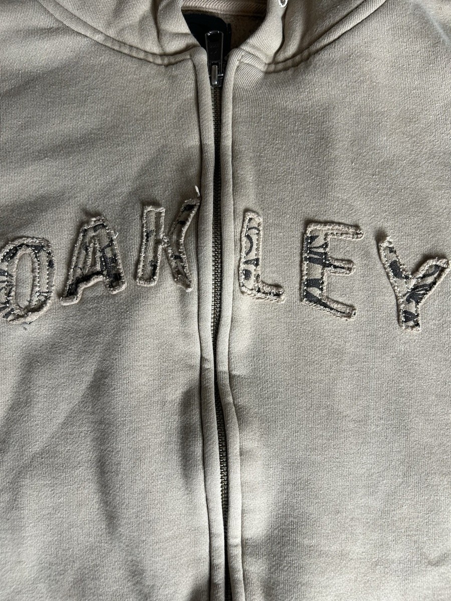 RARE Y2K Oakley Sweater Mens XL Beige Hoodie Waffle Sweatshirt