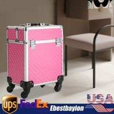 Professional Makeup Train Case Rolling Cosmetology Case Aluminum Beauty Travel