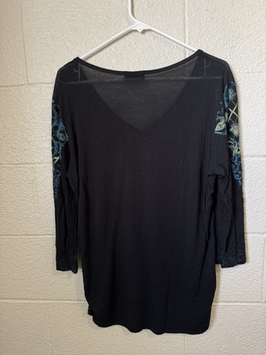 Vanilla Sugar Womens Top Sz L Black Floral Boho Scoop Neck 3/4 Sleeve Y2K - Picture 6 of 11
