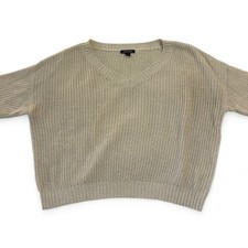 Wild Fable Women's Cropped V-Neck Sweater Cream White Gold Knit Fall Winter Cozy