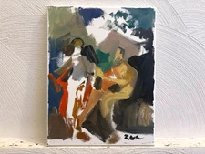 Classical Cubism Figures In Landscape 11x14 Oil Painting Canvas Original Signed