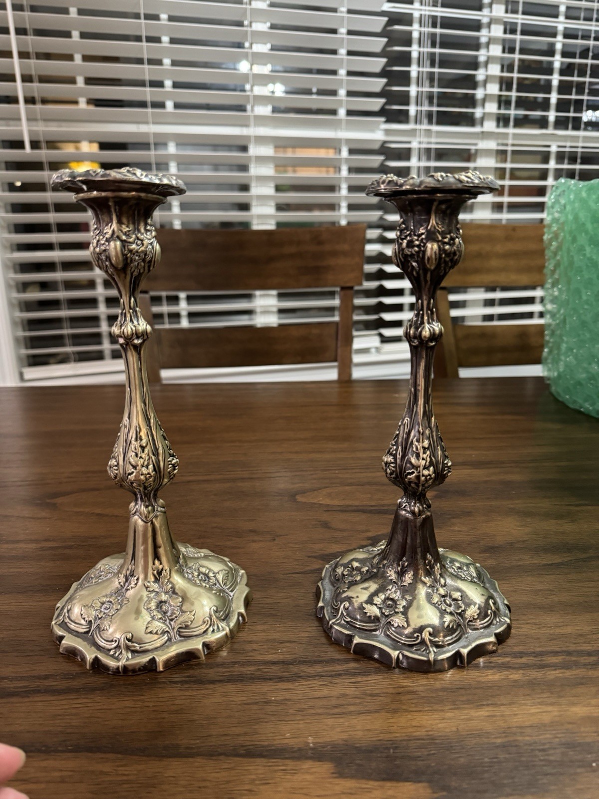 Pair of Antique Victorian Brass and Silver Plated Sheffield Candlesticks 1800’s