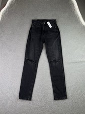 American Eagle Strigid Mom Jeans Black High Rise Women's Sz 00R Stretch Distress