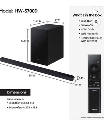 Samsung HW-S700D/ZA 3.1 Channel S-Series Soundbar with Wireless Subwoofer