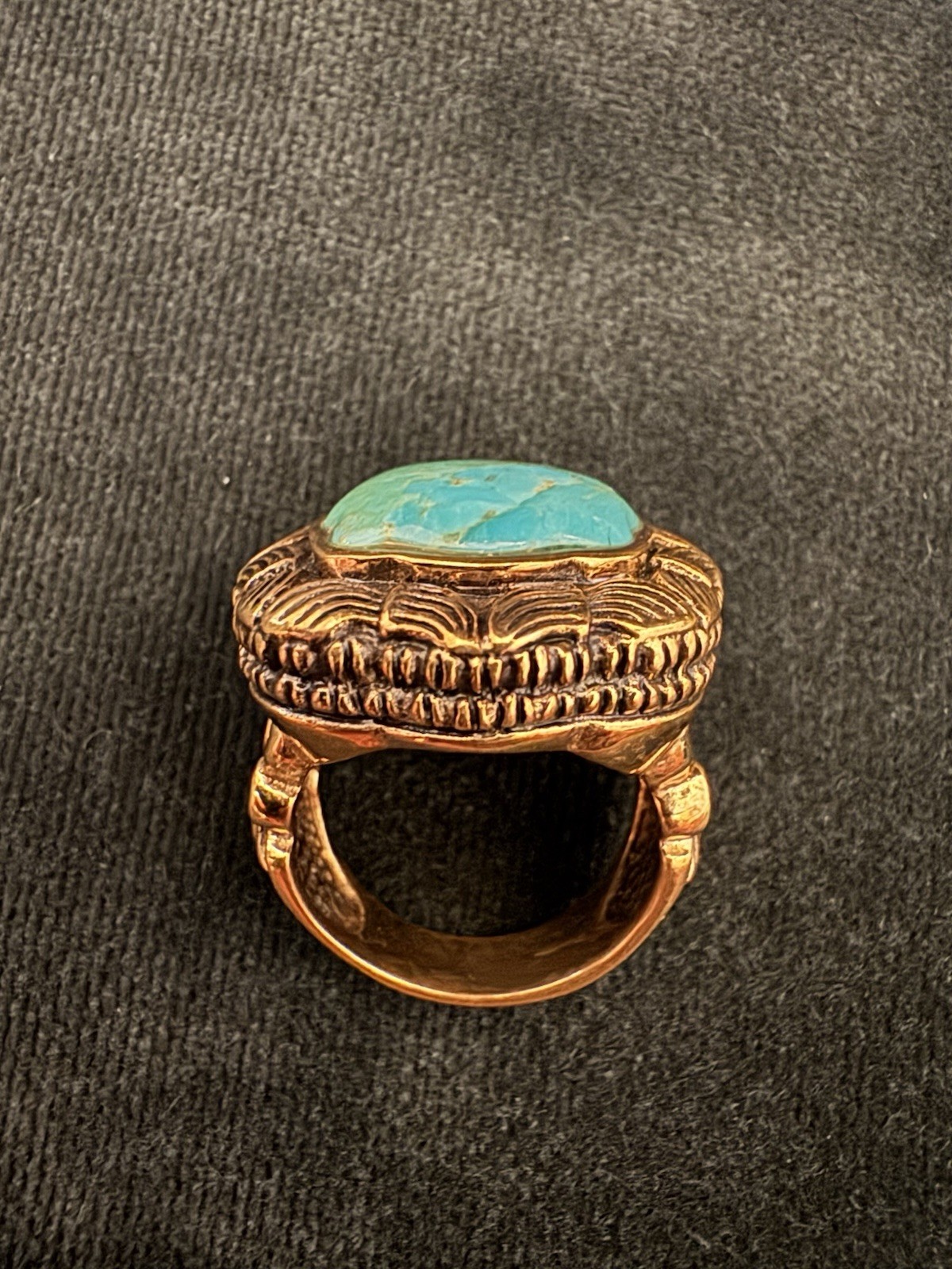 Bronze & Turquoise Statement Ring Signed Thai Siz… - image 10