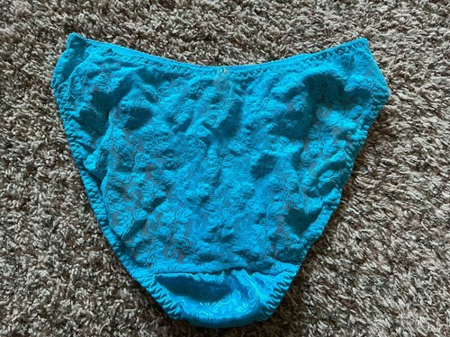 Vintage Secret Treasures Panties Size 7 Electric Blue Bikini Lace Back Glossy - Picture 2 of 12