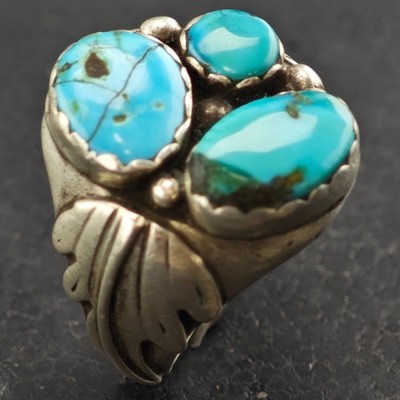 AS IS Native American Multistone Turquoise Ring Sterling Silver Sz 11