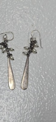 Sterling Silver .925 Dangle Earrings with Freshwater Pearls, Made in Thailand