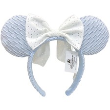 Disney's Light Blue Minnie Mouse Ear Headband with White Eyelet Bow US Stock