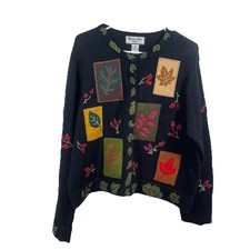 VTG Reference Point Petites Cardigan Womens L Autumn Leaves Fall Embroidered