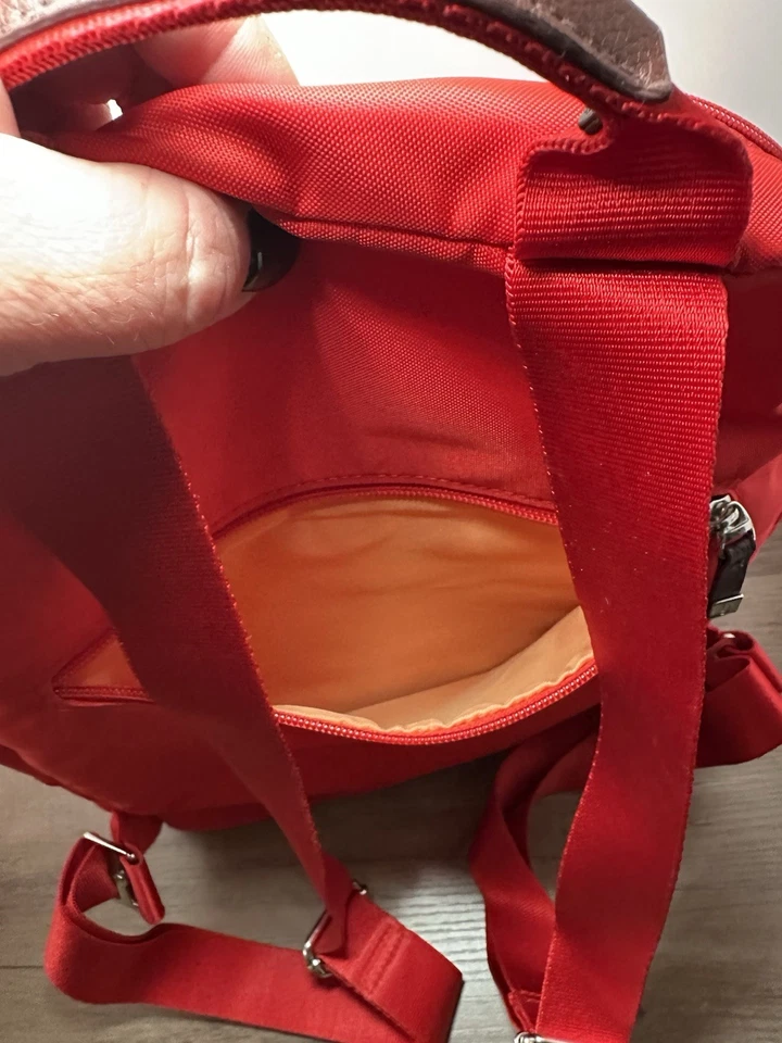 Baggallini Nylon Backpack Bag RED Orange Lined Zip Pockets - Image 3 of 4