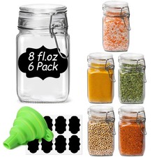 ComSaf Set of 6 Square Glass Jars with Airtight Lids 8 Oz , 8oz 6, Clear