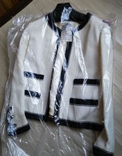 CHANEL Vintage 1994 Coco Button Denim Blazer Size 36 White  Dark Navy S JAPAN