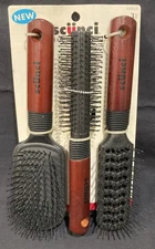 Scunci Wood/Black Hair Brushes Cushion, Round, Vent 3-Pack Value Pck 2004 NEW B8