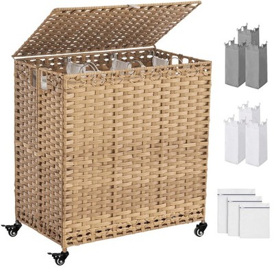 Laundry Hamper with Wheels&Lid, 50.2 Gallons(190L) Rolling Laundry Basket wit...
