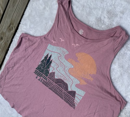 Torrid Happy Camper Performance Cotton Neck Active Tank 4X PINK MAUVE Mountains - Bild 2 von 6