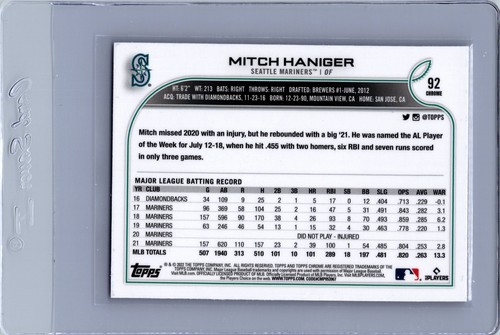 2022 Topps Chrome #92 Mitch Haniger Pink Refractor - Picture 2 of 2