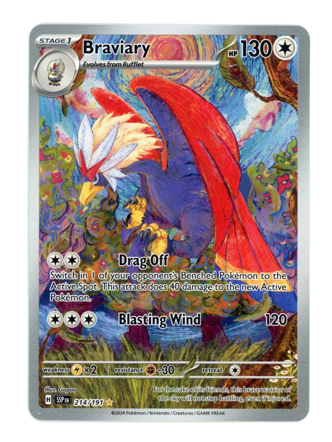Braviary 214/191 Illustration Rare Holo Pokemon TCG Surging Sparks Card - NM