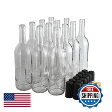 750ml Wine Bottles with Cork, Clear W5 Bordeaux, 12-Pack w/ Shrink Sleeves