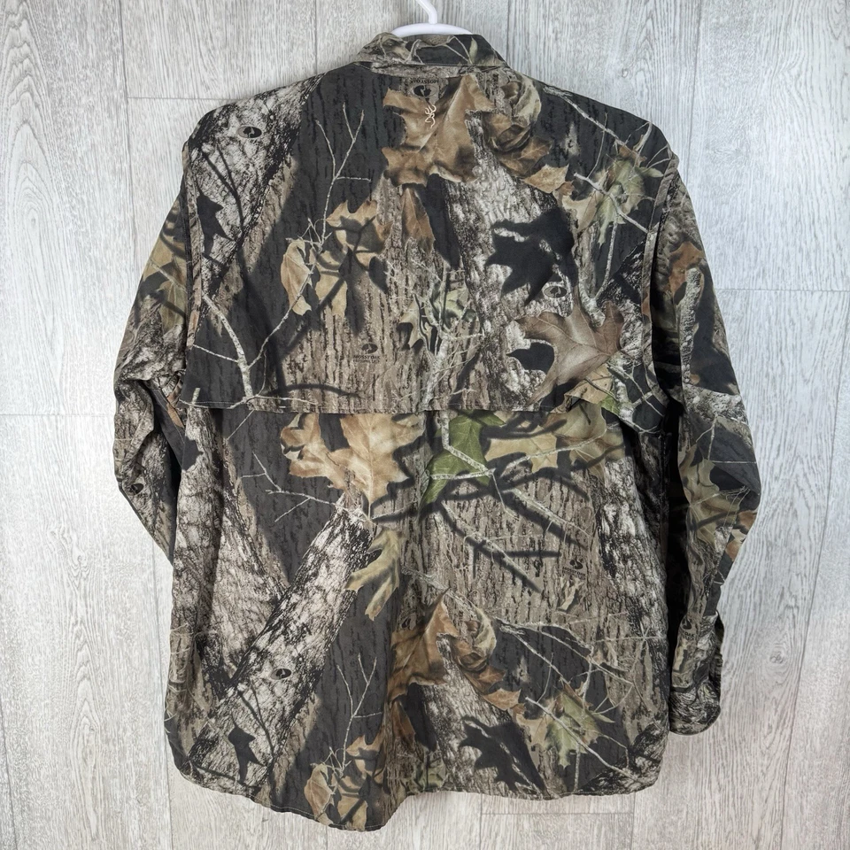 Browning Shirt Mens XL Mossy Oak Breakup TrekWear Vented Camo Long Sleeve Fishin - Image 2 of 4
